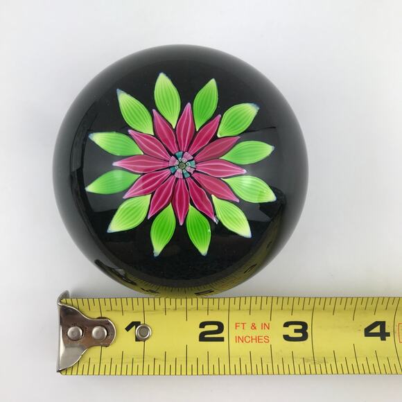 Perthshire PP54 1983 Lampwork Flower Petals Leaves Black Ground LE Paperweight - Picture 8 of 13